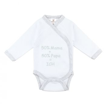 Milarda Baby Body "50% mama + 50% papa = Ich", weiß-grau, Gr. 50-68